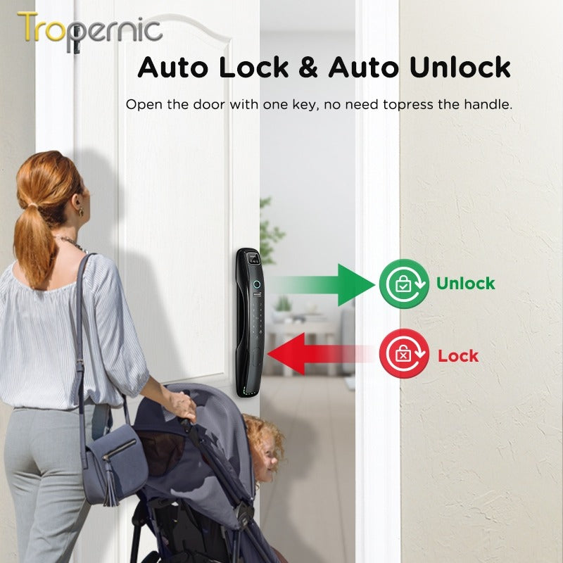 Tropernic N18 7 In 1 Tuya Smart Door Lock with HD Security Camera Video Surveillance Fully Automatic Safety Door Digital Lock with Intercom Function