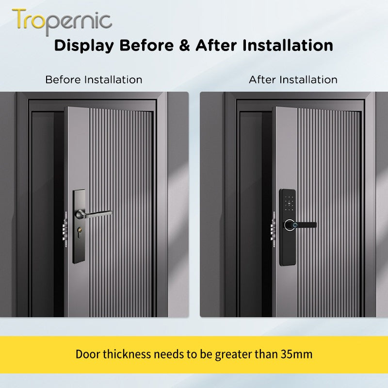 Tropernic Z13P Tuya Smart Door Lock with Doorbell Fingerprint Password Security Door Lock with Mechanical Anti-Lock 6068 Mortise