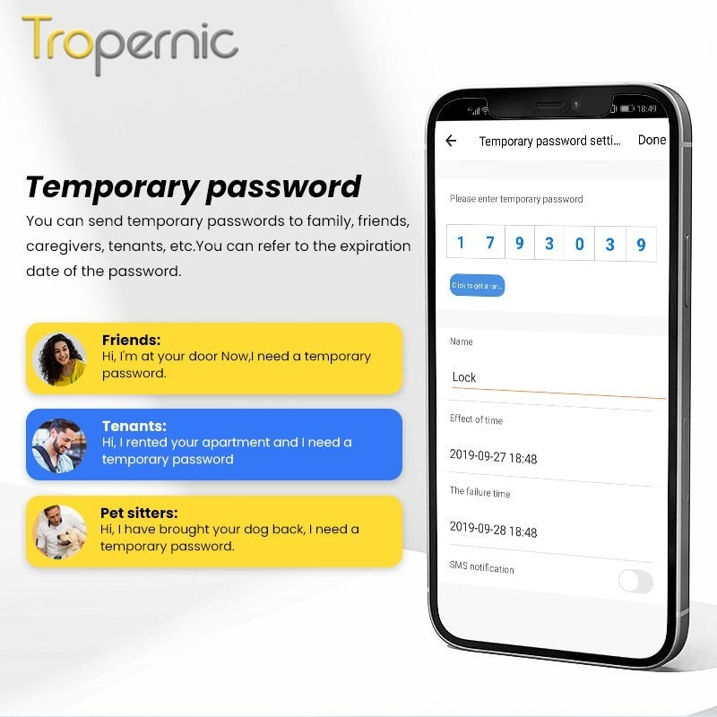 Tropernic A6 5 In 1 Tuya Smart Door Lock with Doorbell Function Waterproof Fingerprint Sliding Door Lock Zinc Alloy Electronic Lock Digital Password Lock For Aluminum Door