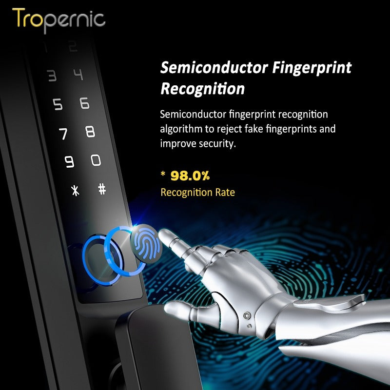 Tropernic F2 Tuya/TTLOCK Waterproof Smart Door Lock Anti Theft Zinc Alloy Sliding Door Lock with Short Handle Semi-Automatic Fingerprint Digital Lock For Aluminum Door