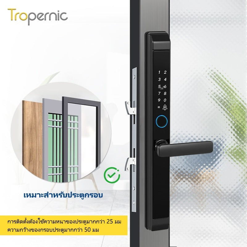 Tropernic D01 Tuya 5 in 1 Digital Door Lock with Doorbell App Remote Unlock Fingerprint Smart Door Lock for Sliding Door