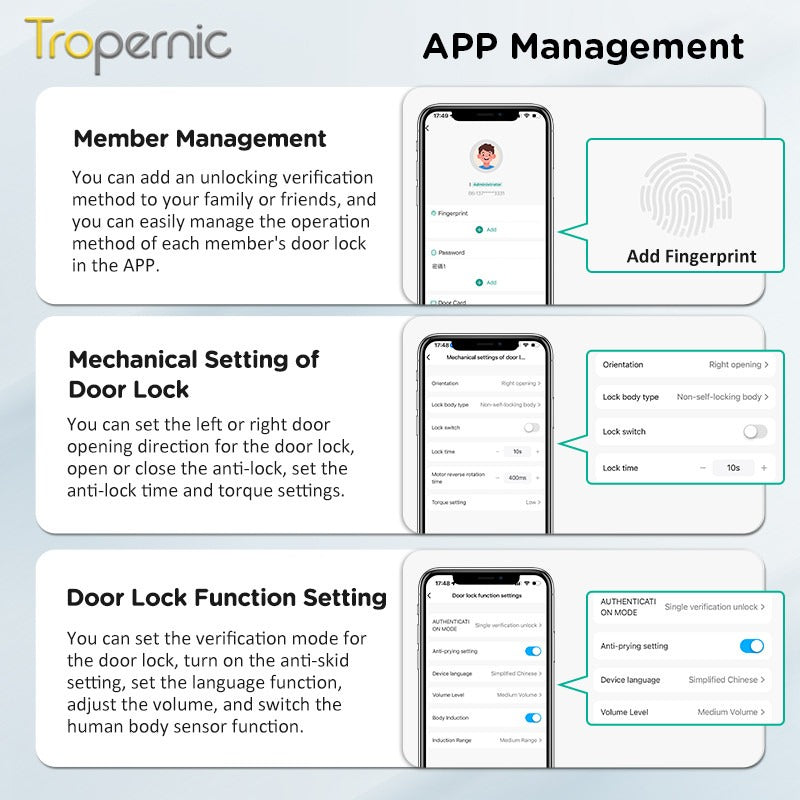 Tropernic G2-ULTRA Tuya Smart Door Lock with Video Surveillance 3D Face Palmprint Unlock Fully Automatic Digital Door Lock APP User Management Remote Unlock Fingerprint Tombol Pintu Rumah for Wooden Door