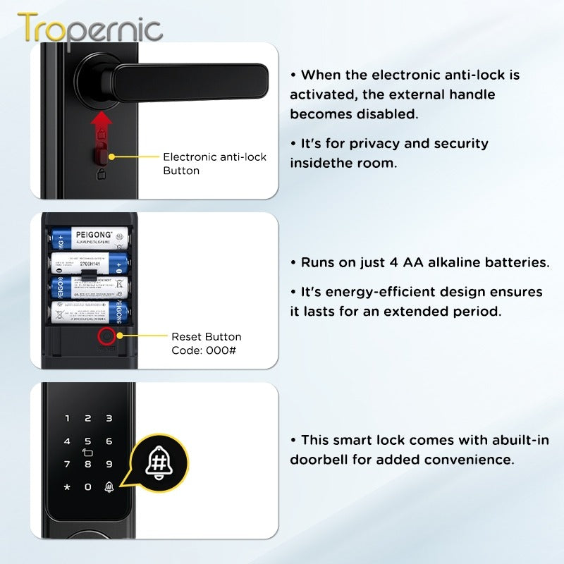 Tropernic DG01 TTLOCK Smart Door Lock with Doorbell APP Management Fingerprint Tombol Pintu Rumah Anti Theft Password Digital Lock Door Knob for Home Wooden Door