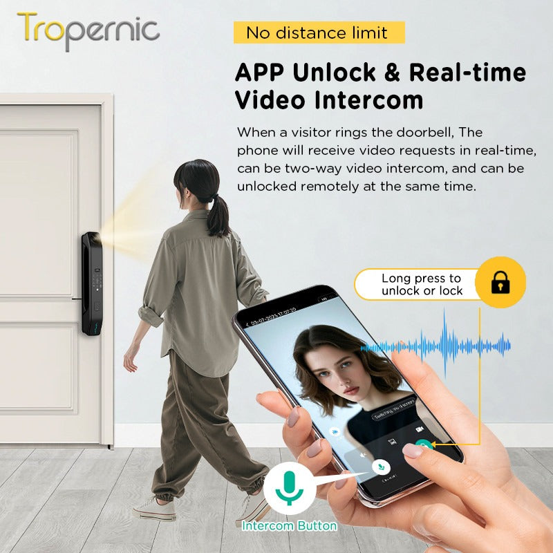 Tropernic Z37 7 In 1 Tuya Smart Door Lock with HD Camera Video Surveillance APP Remote Unlock Fully Automatic Security Door Digital Lock Face Palm Print Unlock Kunci Pintu Rumah