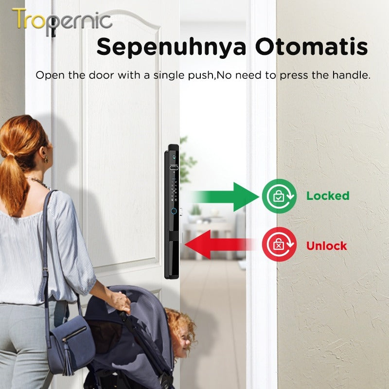 Tropernic Z1PRO Tuya Smart Door Lock with Camera 3D Face Unlock Fully Automatic Kunci Pintu Rumah Two Way Intercom Digital Sliding Door Lock for Aluminum Door