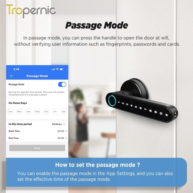 Tropernic C6 TTLOCK 5 In 1  Digital Door Lock APP Remote Unlock Anti Theft Fingerprint Handle Password Smart Lock 60/70MM Single Latch For Bedroom Home Hotel