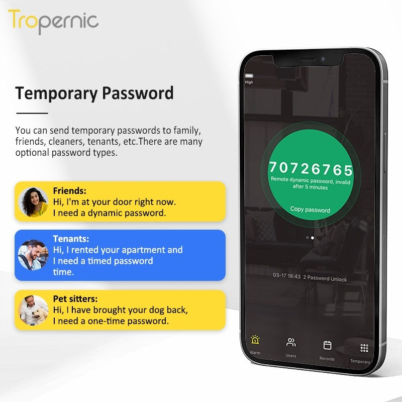 Tropernic H03 5 In 1 Tuya Smart Door Lock with Doorbell Password Digital Lock with Electronic Anti-Lock Fingreprint Kunci Pintu Rumah for Home