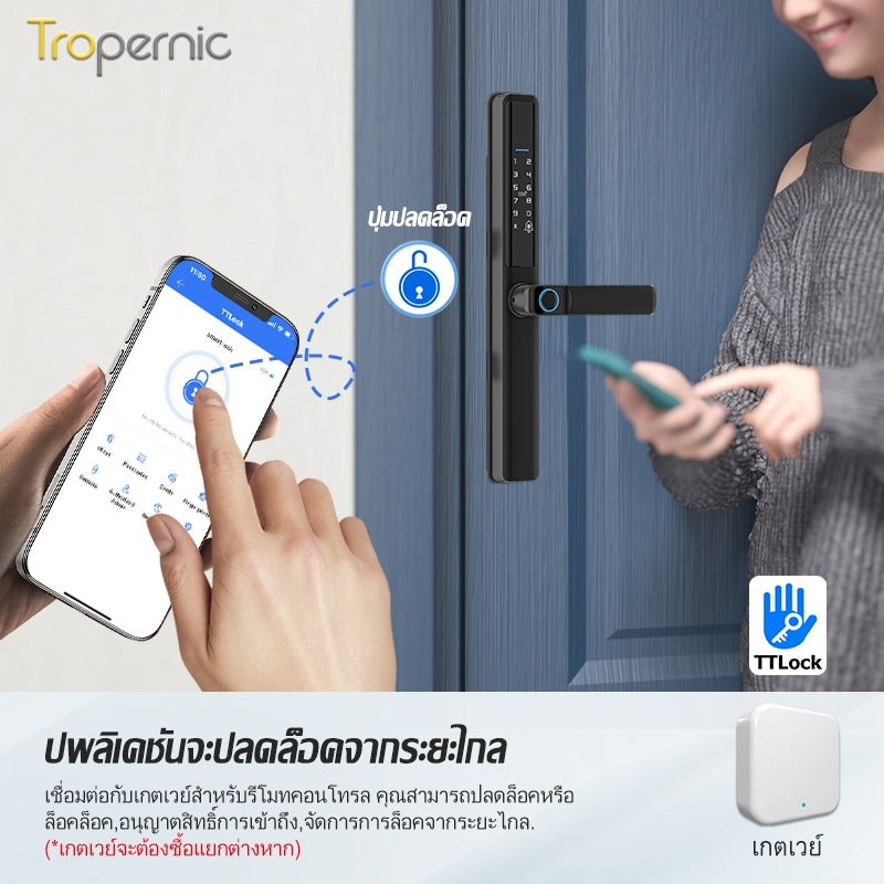 Tropernic F5 TTLOCK Smart Sliding Door Lock 5 in 1 Digital Lock with Doorbell App Unlock Waterproof Smart Door Lock for Aluminum Door
