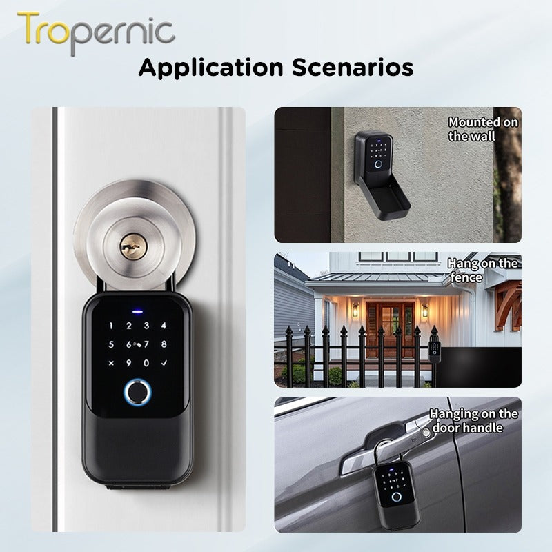 Tropernic K5 Tuya/TTLOCK Bluetooth Key Safe Box Outdoor Waterproof Wall Mounted Safety Box APP Remote Unlock Fingerprint Password Anti Theft Strongbox for Home