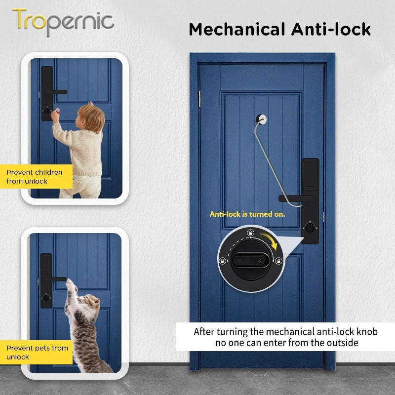 Tropernic Z13P Tuya Smart Door Lock with Doorbell Fingerprint Password Security Door Lock with Mechanical Anti-Lock 6068 Mortise