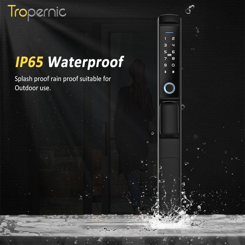 Tropernic F2 Tuya/TTLOCK Waterproof Smart Door Lock Anti Theft Zinc Alloy Sliding Door Lock with Short Handle Semi-Automatic Fingerprint Digital Lock For Aluminum Door