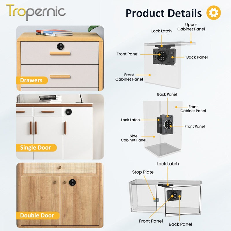 Tropernic E60-CK 2 In 1 Smart Drawer Lock with Public Mode Password Cabinet Lock with IC Card Keyless Universal Cabinet Lock for Home Hotel Sauna Room