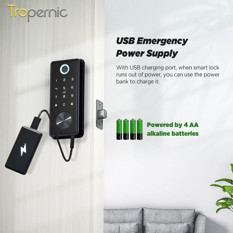 Tropernic T1 Tuya Smart Door Lock WiFi Remote Unlock Digital Password IC Card Biometric Fingerprint Unlock Fully Automatic Electric Deadbolt