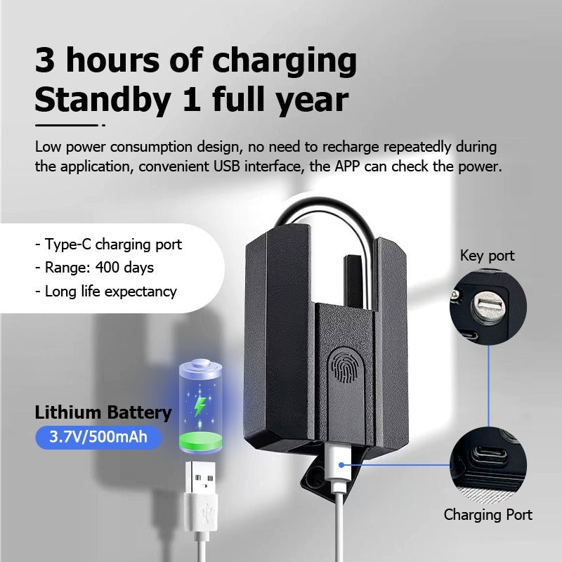 Tropernic 916 TTLOCK Smart Padlock IP67 Waterproof Fingerprint Padlock Bluetooth Unlock USB Rechargeable Portable Mini Anti-Theft Padlock With Key
