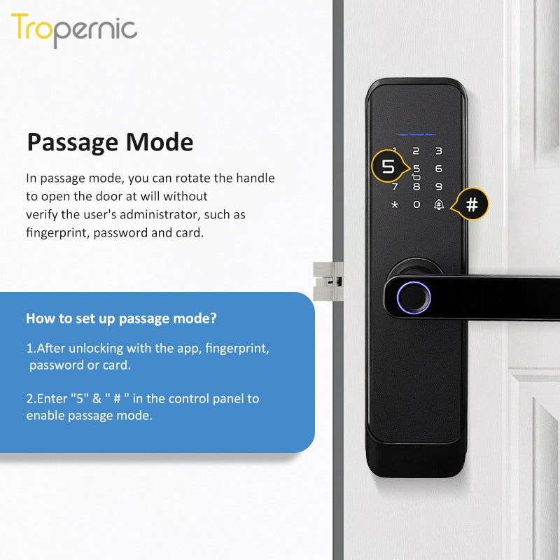 Tropernic H03 5 In 1 Tuya Smart Door Lock with Doorbell Password Digital Lock with Electronic Anti-Lock Fingreprint Kunci Pintu Rumah for Home