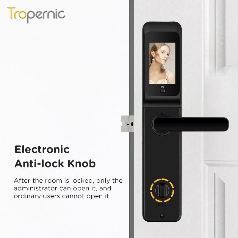 Tropernic YF1 Tuya WiFi Smart Door Lock With Security Camera HD Display Screen Fingerprint Digital Lock with Doorbell Function  Password Electronic Lock with Anti Theft Knob