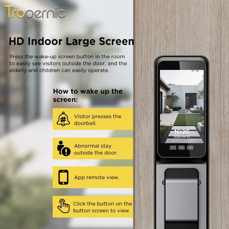 Tropernic F7 7 In 1 Tuya Fully Automatic Smart Door Lock with HD Camera Palm Unlock Video Surveillance 6068 Security Door Lock APP Remote Unlock Keyless Digital Lock Support Two Way Intercom