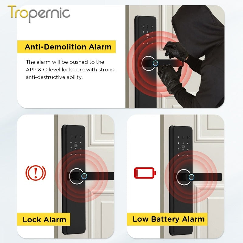 Tropernic Z13P Tuya Smart Door Lock with Doorbell Fingerprint Password Security Door Lock with Mechanical Anti-Lock 6068 Mortise