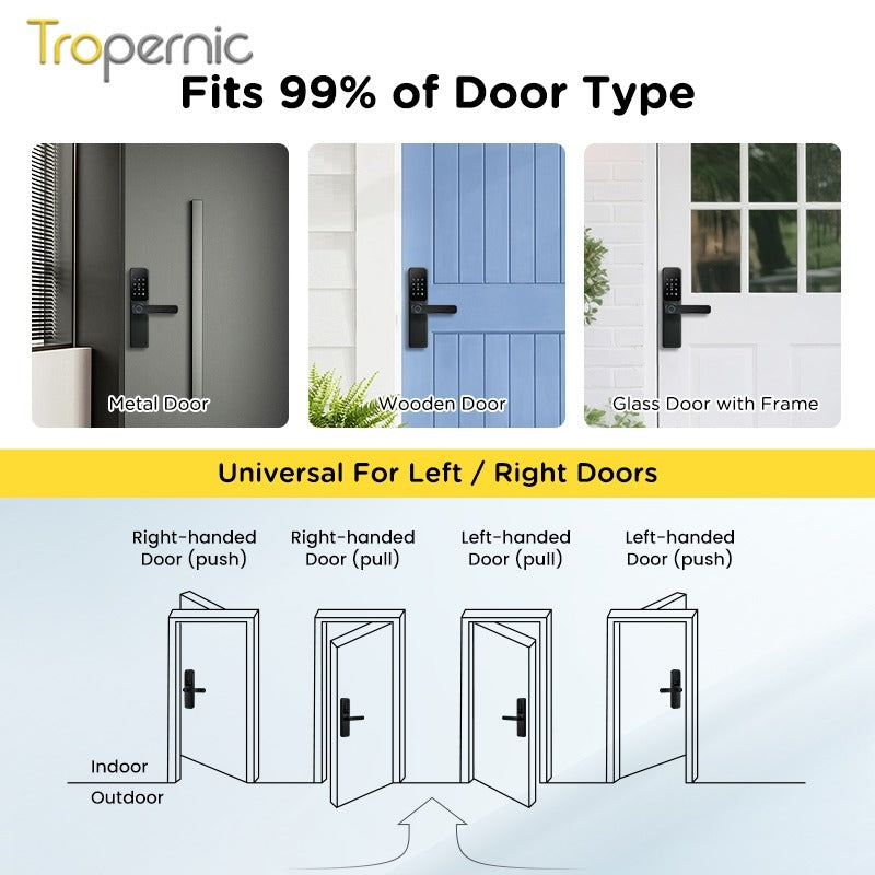 Tropernic DG01 TTLOCK Smart Door Lock with Doorbell APP Management Fingerprint Tombol Pintu Rumah Anti Theft Password Digital Lock Door Knob for Home Wooden Door