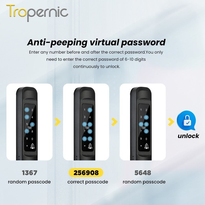 Tropernic A6 5 In 1 Tuya Smart Door Lock with Doorbell Function Waterproof Fingerprint Sliding Door Lock Zinc Alloy Electronic Lock Digital Password Lock For Aluminum Door