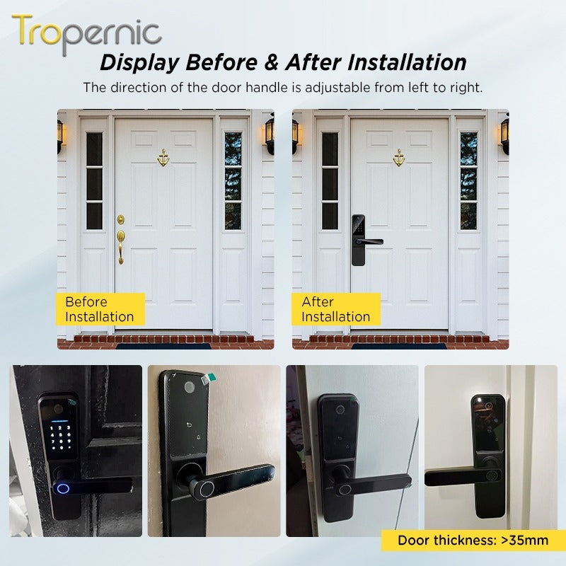 Tropernic H01PRO Tuya Smart Lock With Security Camera App Remote Unlock 5 In 1 Digital Lock With Doorbell For Home Fingerprint Password IC Card Key Unlock