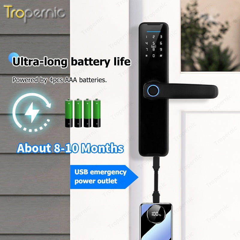 Tropernic K7 5 In 1 TTLOCK Smart Door Lock Fingerprint Lock Pintu Rumah APP Remote Unlock Password Digital Lock for Woodern Door APP Management Google Home Amazon Alexa