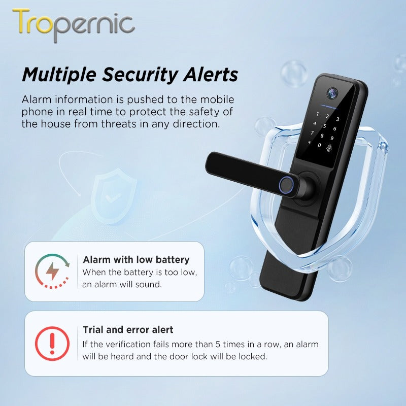 Tropernic H01PRO Tuya Smart Lock With Security Camera App Remote Unlock 5 In 1 Digital Lock With Doorbell For Home Fingerprint Password IC Card Key Unlock