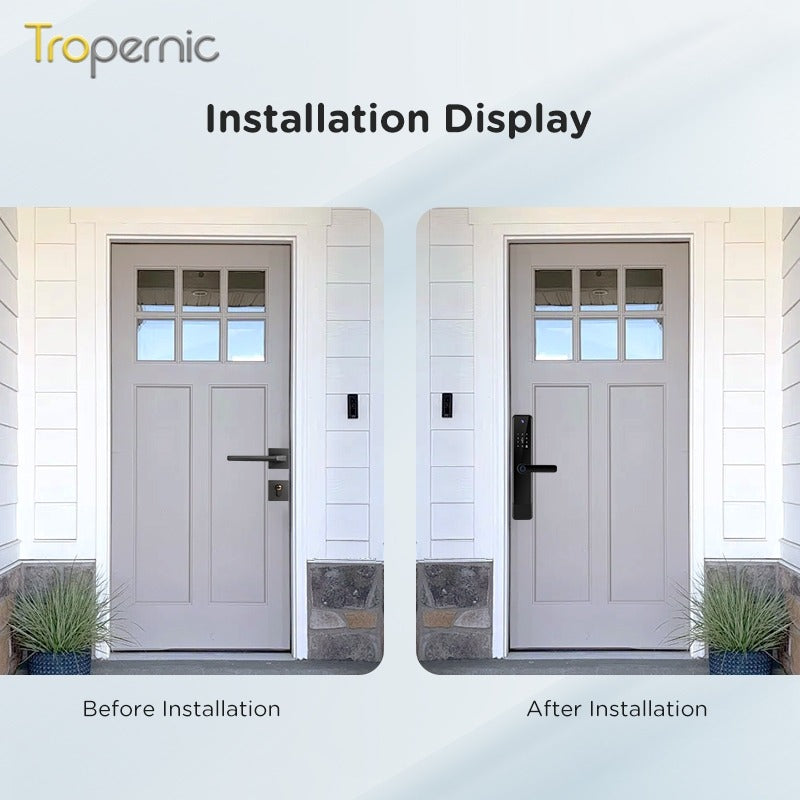 Tropernic YF1 Tuya WiFi Smart Door Lock With Security Camera HD Display Screen Fingerprint Digital Lock with Doorbell Function  Password Electronic Lock with Anti Theft Knob