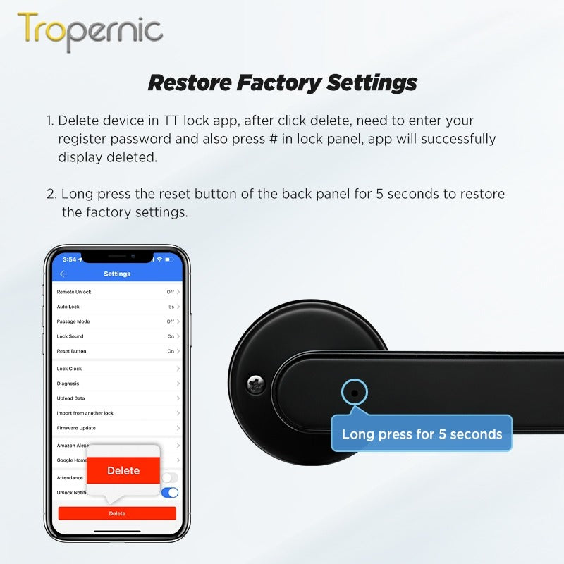 Tropernic C6 TTLOCK 5 In 1  Digital Door Lock APP Remote Unlock Anti Theft Fingerprint Handle Password Smart Lock 60/70MM Single Latch For Bedroom Home Hotel
