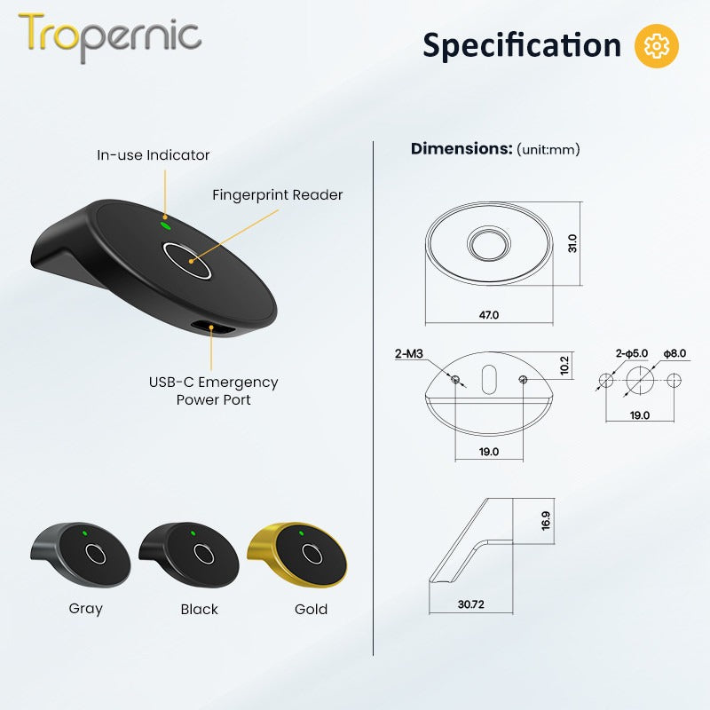 Tropernic C200-F Fingerprint Cabinet Lock Multi Functional Drawer Lock NFC Smart Cabiner Lock with Public Mode