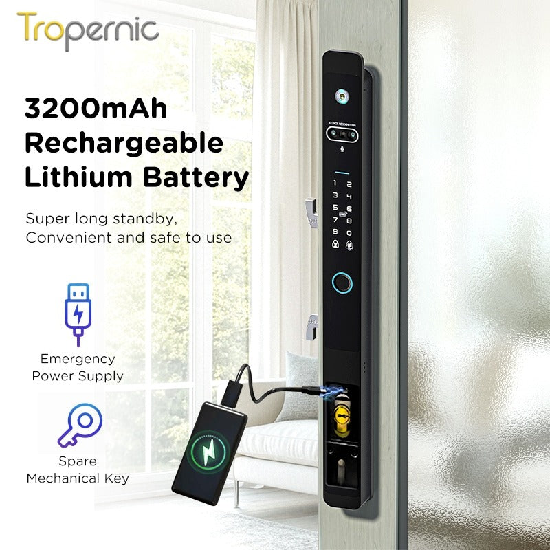 Tropernic Z1PRO Tuya Smart Door Lock with Camera 3D Face Unlock Fully Automatic Kunci Pintu Rumah Two Way Intercom Digital Sliding Door Lock for Aluminum Door
