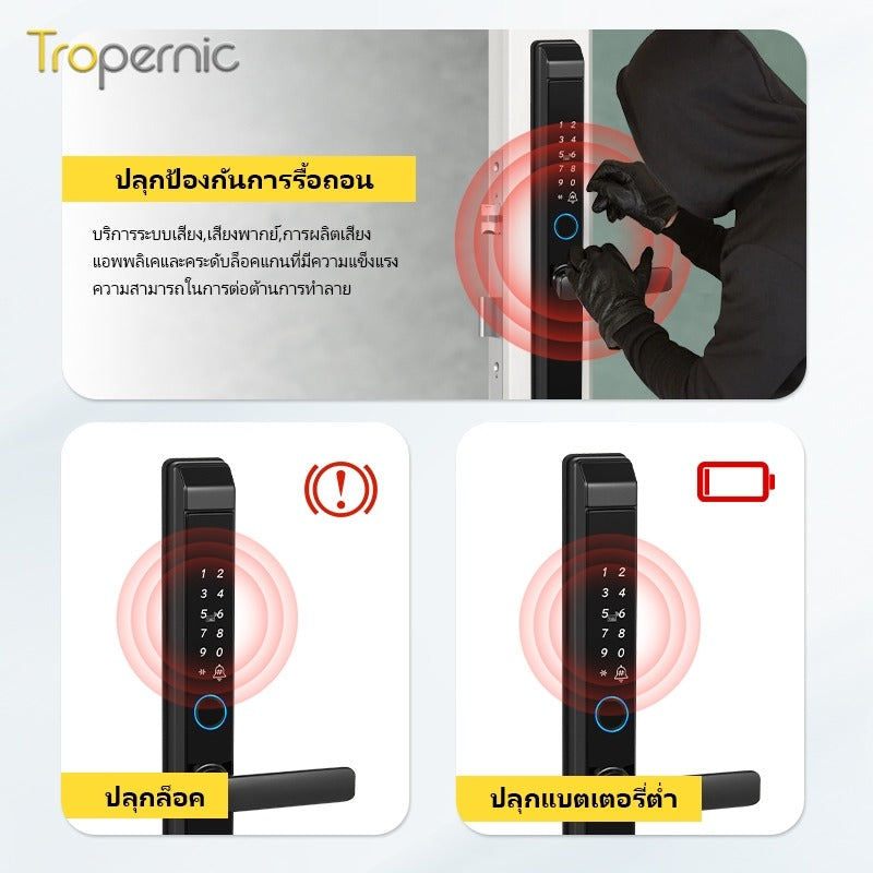 Tropernic D01 Tuya 5 in 1 Digital Door Lock with Doorbell App Remote Unlock Fingerprint Smart Door Lock for Sliding Door