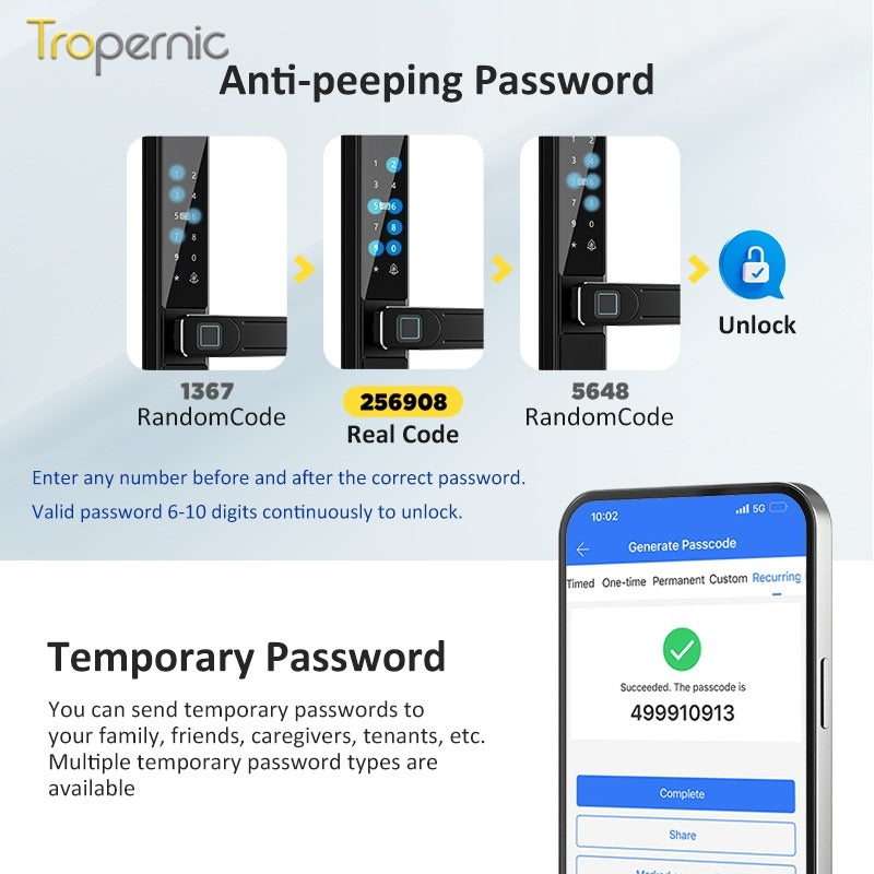Tropernic F6 TTLOCK Double Sided Smart lock Waterproof Double Side System Grill Door Lock with Doorbell Bluetooth Smart Digital Lock