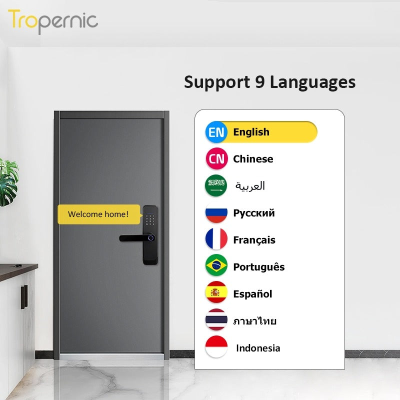 Tropernic H03 5 In 1 Tuya Smart Door Lock with Doorbell Password Digital Lock with Electronic Anti-Lock Fingreprint Kunci Pintu Rumah for Home