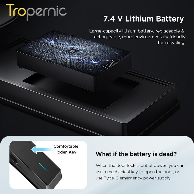 Tropernic V10 7 In 1 Tuya Smart Door Lock with Security Camera 3D Facial Recognition Fully Automatic Digital Lock Palmprint Unlock Intercom Security Door Lock