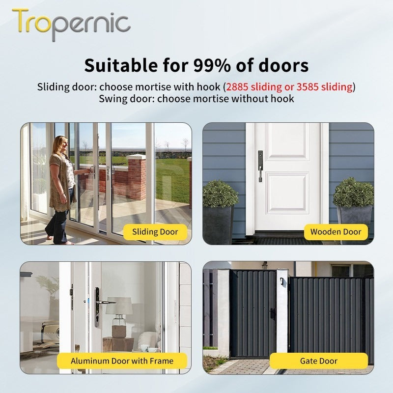 Tropernic A6 5 In 1 Tuya Smart Door Lock with Doorbell Function Waterproof Fingerprint Sliding Door Lock Zinc Alloy Electronic Lock Digital Password Lock For Aluminum Door