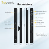 Tropernic Z1PRO กลอนประตูดิจิตอลอัจฉริยะ Tuya พร้อมกล้อง ปลดล็อกด้วยใบหน้า 3 มิติ อัตโนมัติเต็มรูปแบบ ระบบอินเตอร์คอมสองทาง สำหรับประตูบานเลื่อนอลูมิเนียม