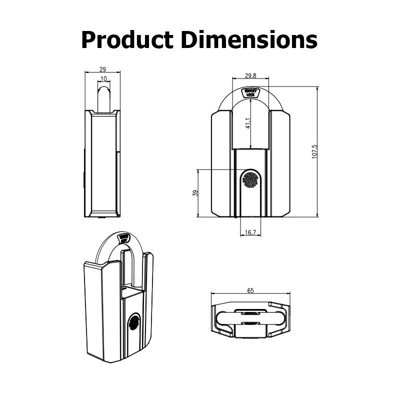 Tropernic 916 TTLOCK Smart Padlock IP67 Waterproof Fingerprint Padlock Bluetooth Unlock USB Rechargeable Portable Mini Anti-Theft Padlock With Key