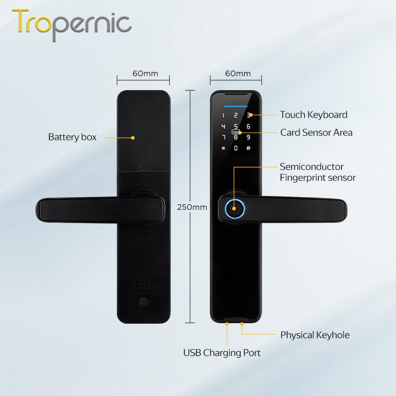 Tropernic K7 5 In 1 TTLOCK Smart Door Lock Fingerprint Lock Pintu Rumah APP Remote Unlock Password Digital Lock for Woodern Door APP Management Google Home Amazon Alexa