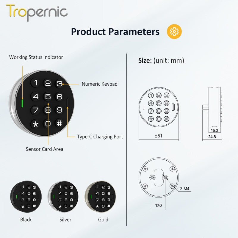 Tropernic E60-CK 2 In 1 Smart Drawer Lock with Public Mode Password Cabinet Lock with IC Card Keyless Universal Cabinet Lock for Home Hotel Sauna Room