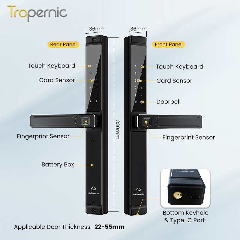 Tropernic F6 TTLOCK Double Sided Smart lock Waterproof Double Side System Grill Door Lock with Doorbell Bluetooth Smart Digital Lock