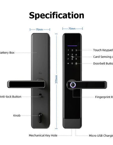 E908-Keyless-Entry Fingerprint Smart Door Lock,with with 6068 Mortise, 5-in-1 Unlock Methods, Tuya App Electronic Digital Door Lock with Digital Passcode/Key/IC Card Unlock