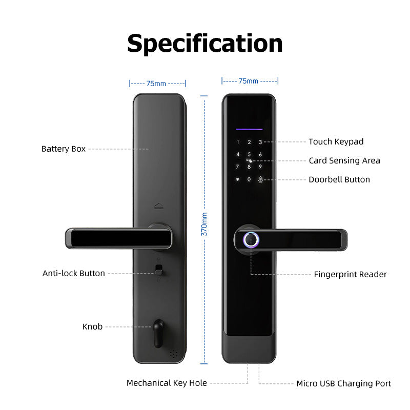 E908-Fingerprint Smart Door Lock with 4585 Mortise, Keyless Entry Door Lock, TUYA App Control, Smart Locks for Front Door, Touchscreen Keypad, RFID Card Unlock