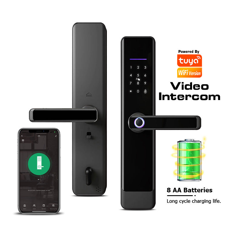 E908-Fingerprint Smart Door Lock with 4585 Mortise, Keyless Entry Door Lock, TUYA App Control, Smart Locks for Front Door, Touchscreen Keypad, RFID Card Unlock