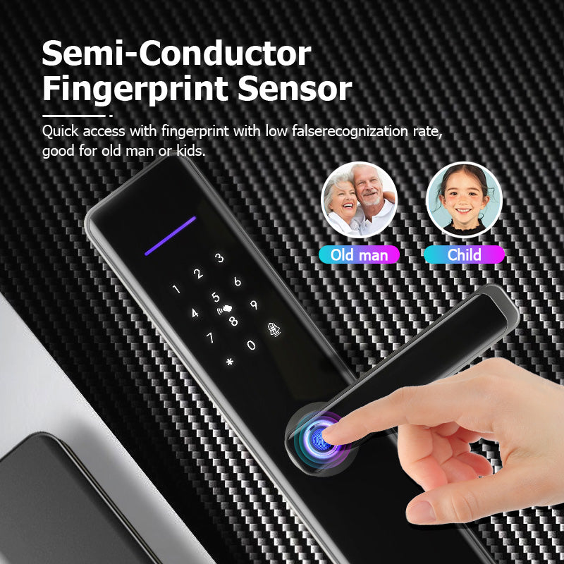 E908-Fingerprint Smart Door Lock with 4585 Mortise, Keyless Entry Door Lock, TUYA App Control, Smart Locks for Front Door, Touchscreen Keypad, RFID Card Unlock