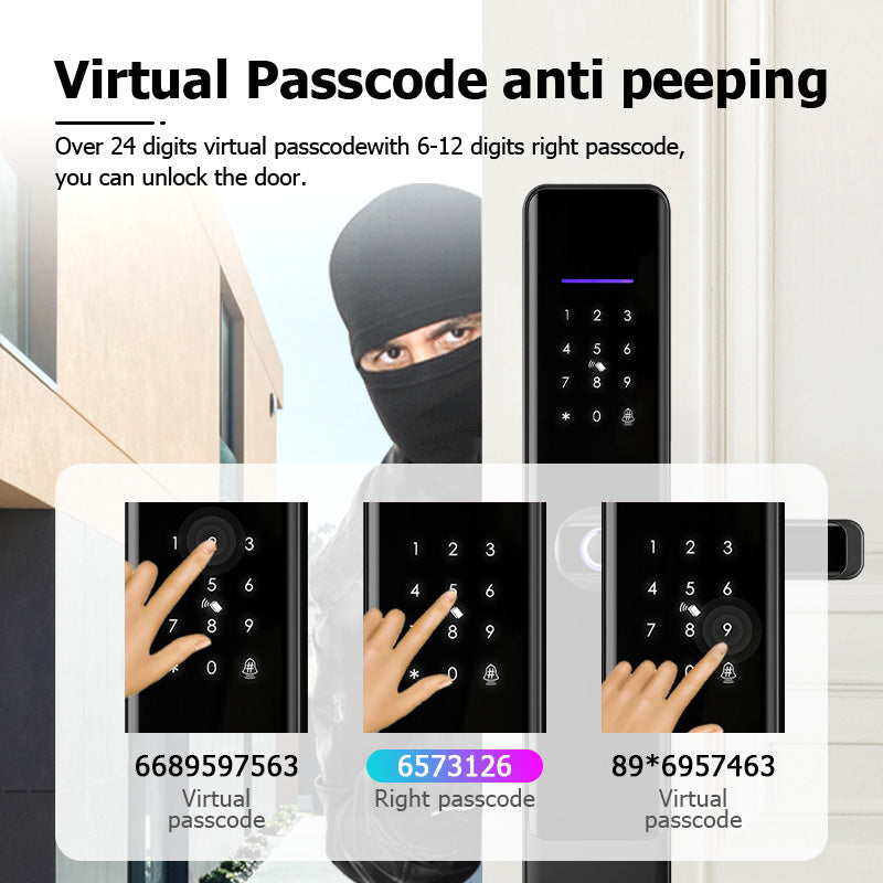 E908-Fingerprint Smart Door Lock with 4585 Mortise, Keyless Entry Door Lock, TUYA App Control, Smart Locks for Front Door, Touchscreen Keypad, RFID Card Unlock