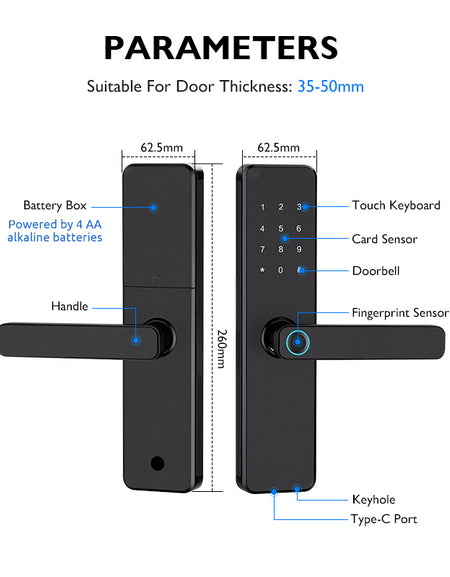 K11-Biometric Fingerprint Door Lock with 4585 Mortise,TTLock App Remote Control,IC Card/Password Code/Key Unock,Keyless Entry Electronic Smart Door Lock for Home