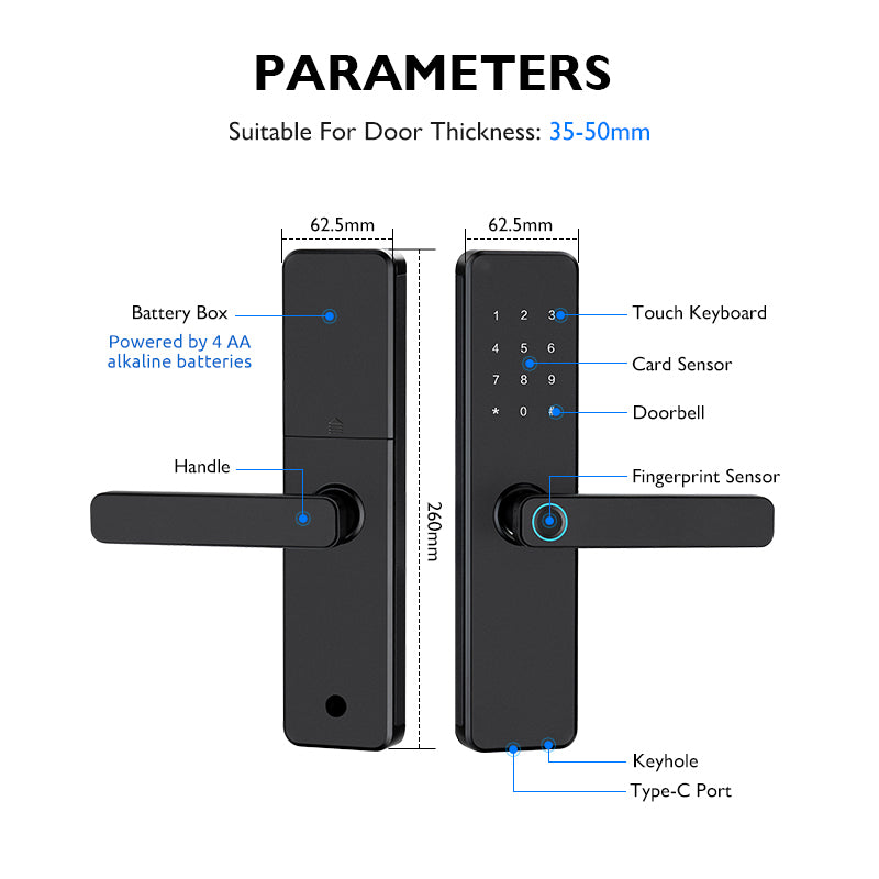 K11-Biometric Fingerprint Door Lock with 4585 Mortise,TTLock App Remote Control,IC Card/Password Code/Key Unock,Keyless Entry Electronic Smart Door Lock for Home