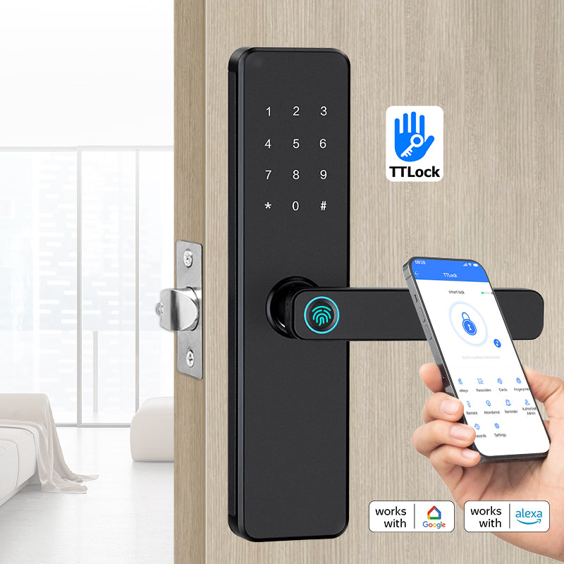 K11-Biometric Fingerprint Door Lock with 4585 Mortise,TTLock App Remote Control,IC Card/Password Code/Key Unock,Keyless Entry Electronic Smart Door Lock for Home