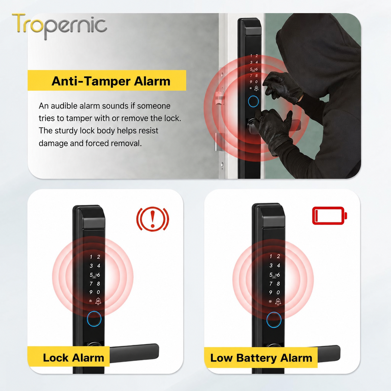 Tropernic D01 Tuya 5 in 1 Digital Door Lock with Doorbell App Remote Unlock Fingerprint Smart Door Lock for Sliding Door